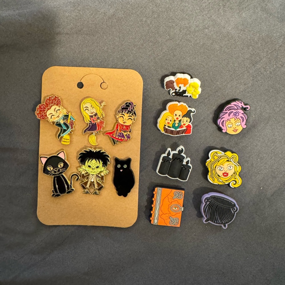 Hocus Pocus Character Enamel Pins & Croc Charms set